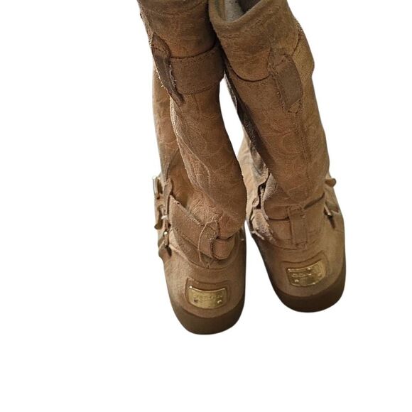 Coach Women's Size 6.5 Yellow Tan Thelma Suede Logo Boots - Picture 3 of 11